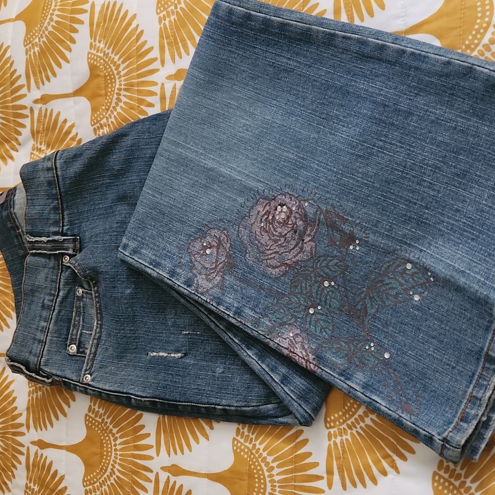 Flower print vintage flare leg jean